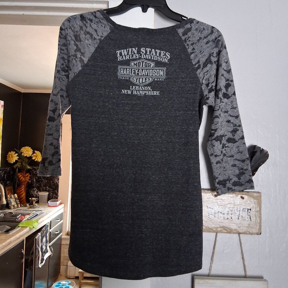 Genuine Harley-Davidson Ladies 3/4 Length Sleeve T-Shirt Size S Rhinestones - Picture 3 of 3